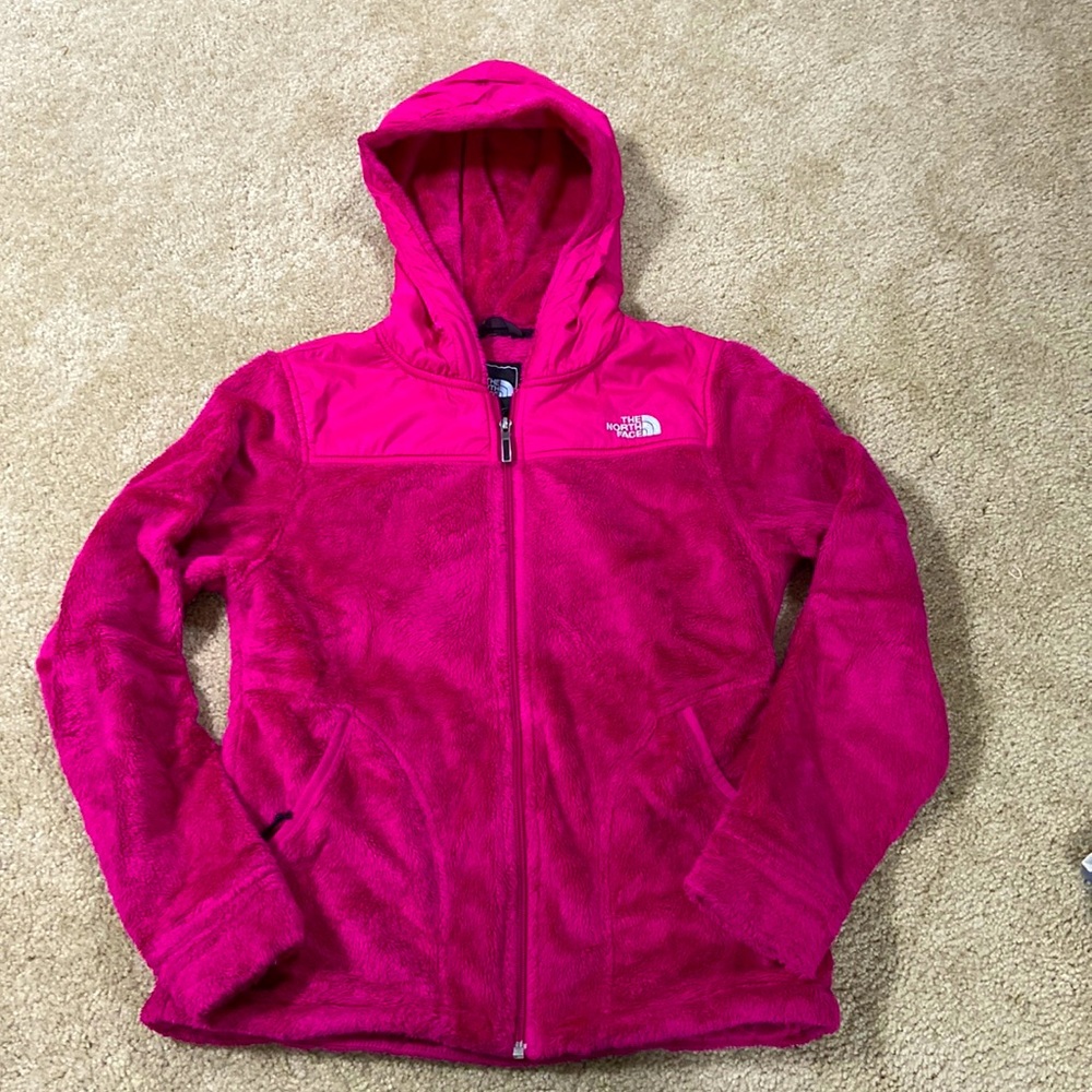 The North Face heavy deep pink fleece hoodie jacket S